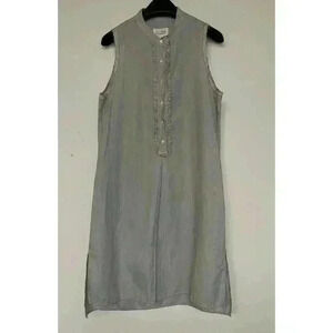 NILI LOTAN Striped Ruffle Front Sleeveless Dress White Gray Size Small